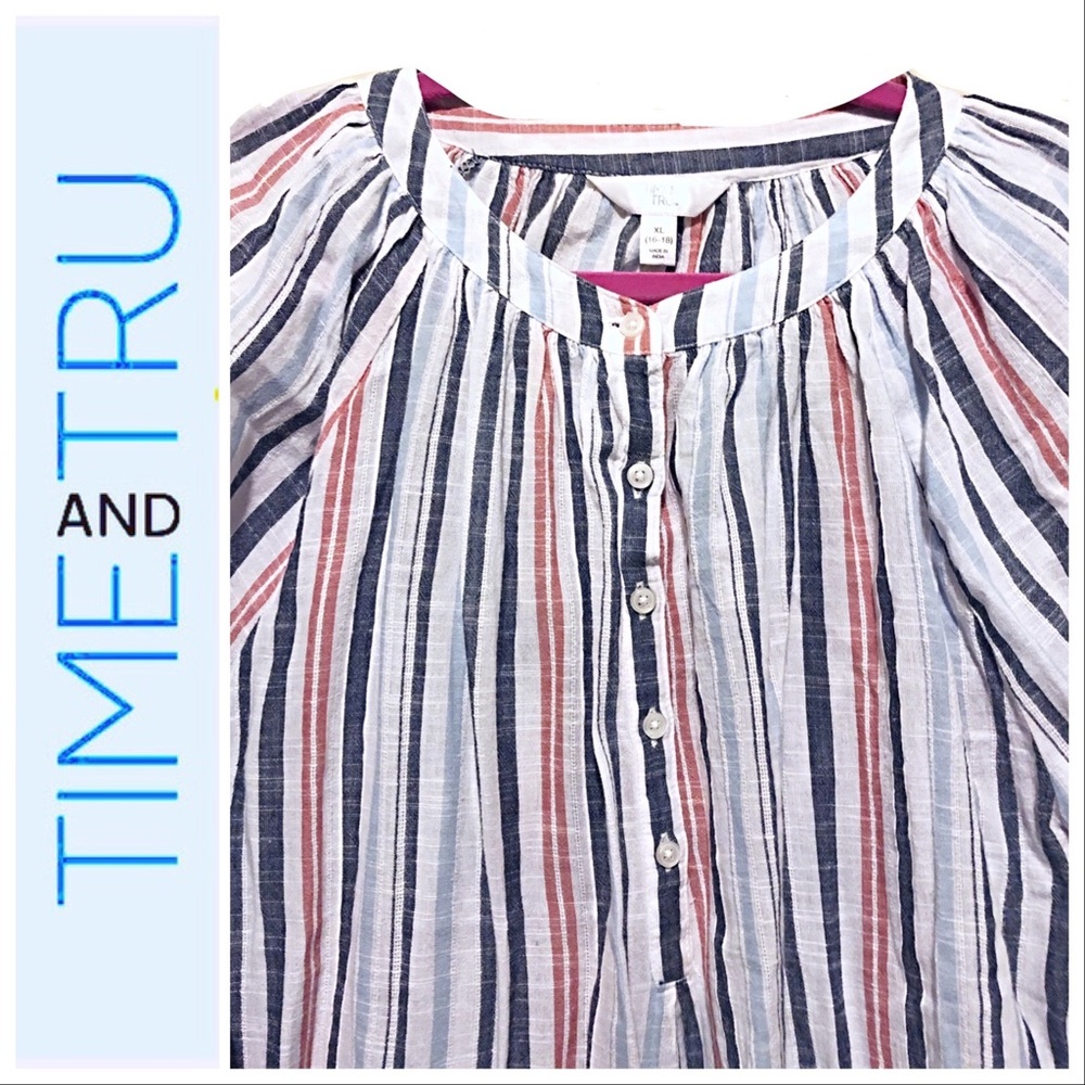 DONATED Blouse-Henley, Long Sleeve, Gathered Colla